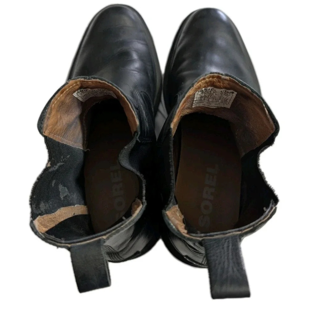 Sorel Ace Chelsea Boots Mens 10 Black Leather Waterproof Lug Sole‎ Winter
